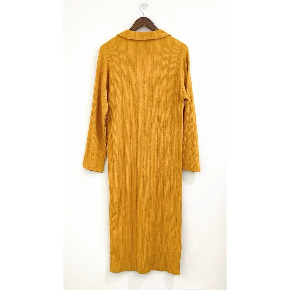 Free People FP Beach Midi Dress sz XS Collared Gold Yellow Long Sleeve *FLAW